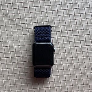 Apple Watch with Black Face and Navy Strap